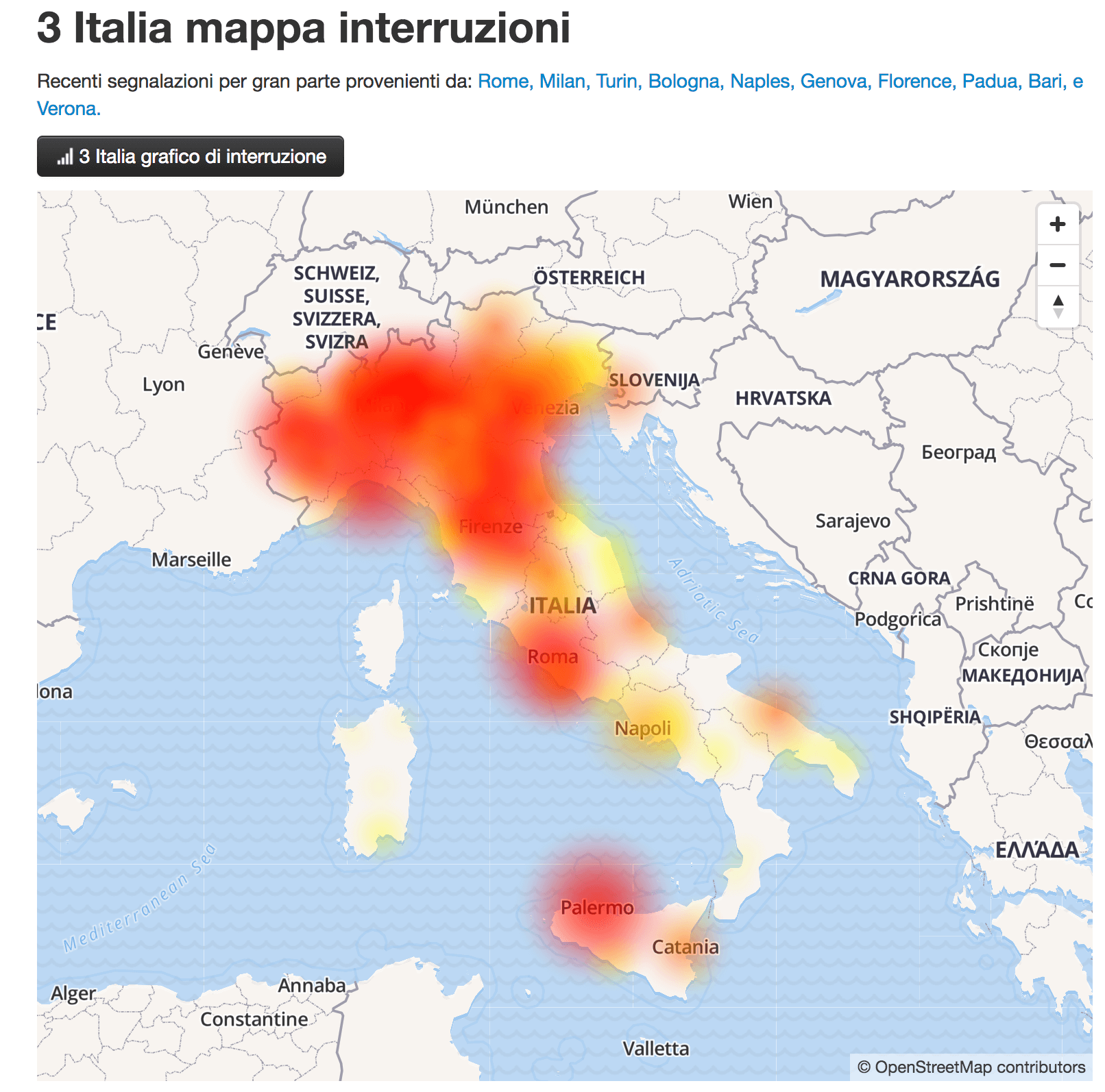 mappa disservizio tre italia